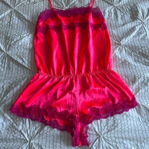 Victoria's Secret Neon Pink Lace Trim Chemise